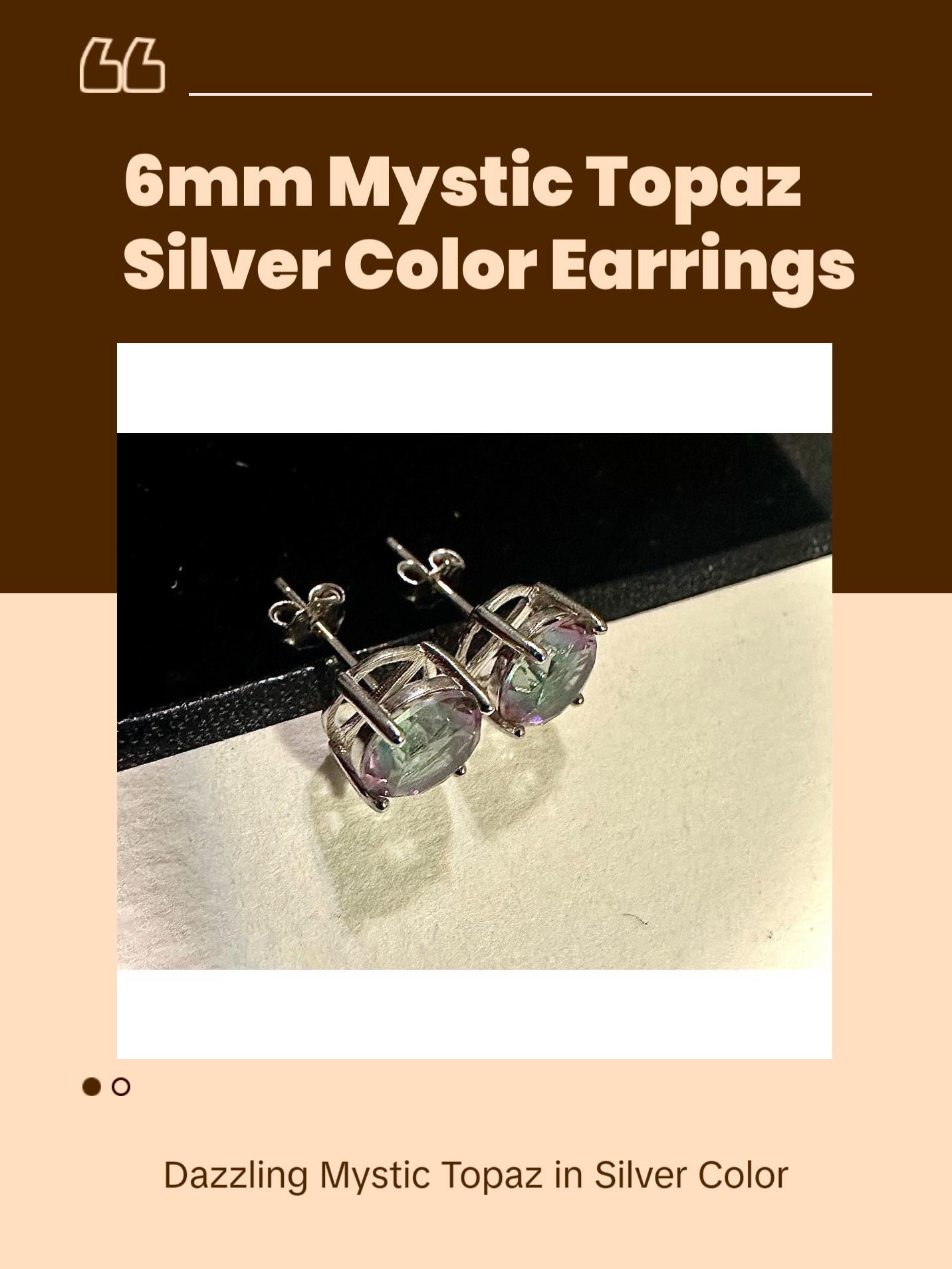 925 Sterling Silver Rainbow Mystic Topaz Stud Earrings for Women 6MM Birthstone Gift