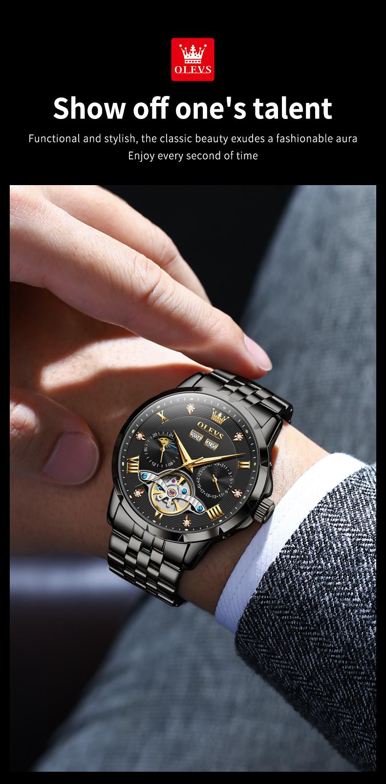 Genuine high-grade hollow design multi-function dial men's watch OLEVS brand flagship new trend luminous waterproof automatic mechanical watch 6701