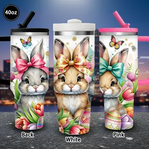 1pc 40oz Easter Bunny Artwork, Colorful Eggs, Spring Flowers Tumbler with Lid and Straw, Winter Insulated Travel Mug, Gift for Women Men, Ideal for Valentine’s Day, Birthday Gift, Coffee Cup for Office