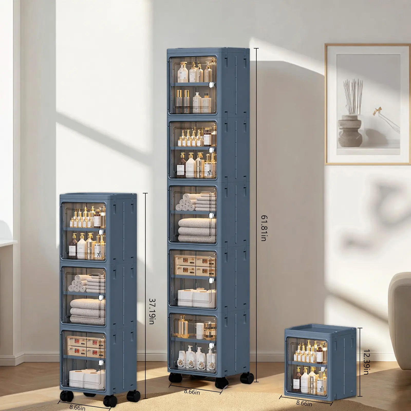 Multifunctional Foldable Slim Rolling Cabinet - Universal Wheels, Magnetic Door, Multilayer Dustproof Design, Bathroom Storage Cupboard, Bedroom Storage Solution for Narrow Home Spaces, Bedroom Storage Cabinet