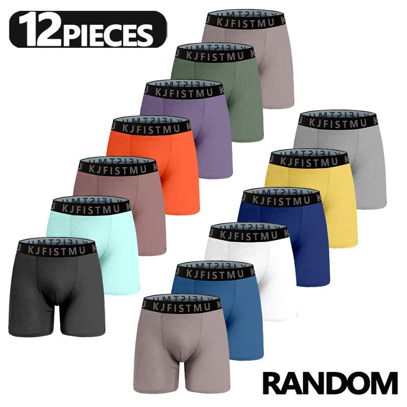 12 pieces/package Men's solid color spliced letter print simple boxer briefs, fabric for men's clothing, moisture-absorbing and sweat-wicking, antibacterial and deodorizing, soft and durable with shape retention, suitable for autumn wear - KJFISTMU