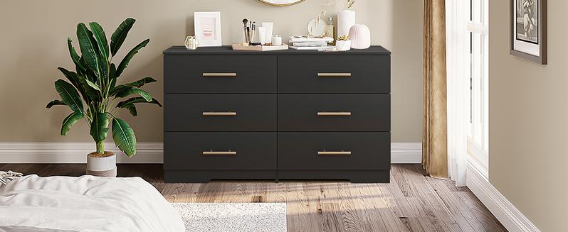 6 Drawer Wooden  Dresser, Large Storage Cabinet Modern Chest of 6 Drawers Night Table, Bedroom Storage Organizer, Storage Dresser Chest of Drawers for Bedroom, Closet, Living Room