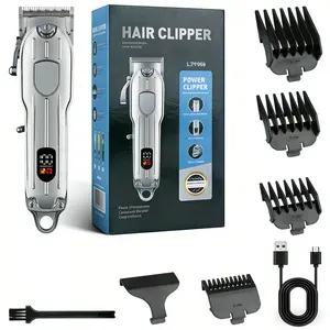 Professional Cordless Hair Clipper for Men, Fast Charge Silent Motor, Easy Clean Head with 4 Changeable Guide Combs, Trimmer Kit LCD Display for Family Salon Use