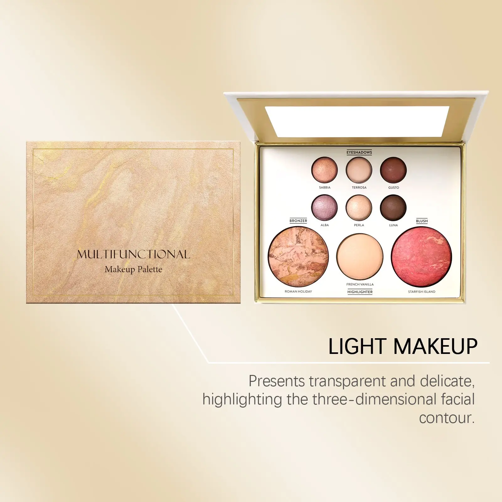 Gilded All-in-1 Makeup Palette - Eyeshadow, Contour, Blush, Highlighter, Under Eye Brightener Multi-use Beauty Products for Personal Care, Multifunctional Makeup Palette