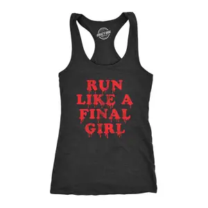 Womens Run Like A Final Girl  Fitness Tank Funny Horror Movie Halloween Sarcastic Fitness Tanktop Funny Racerback Tank Cute Slimming Tank tops comfortable soft top Halloween Tank Top for Women Funny Fitness Black