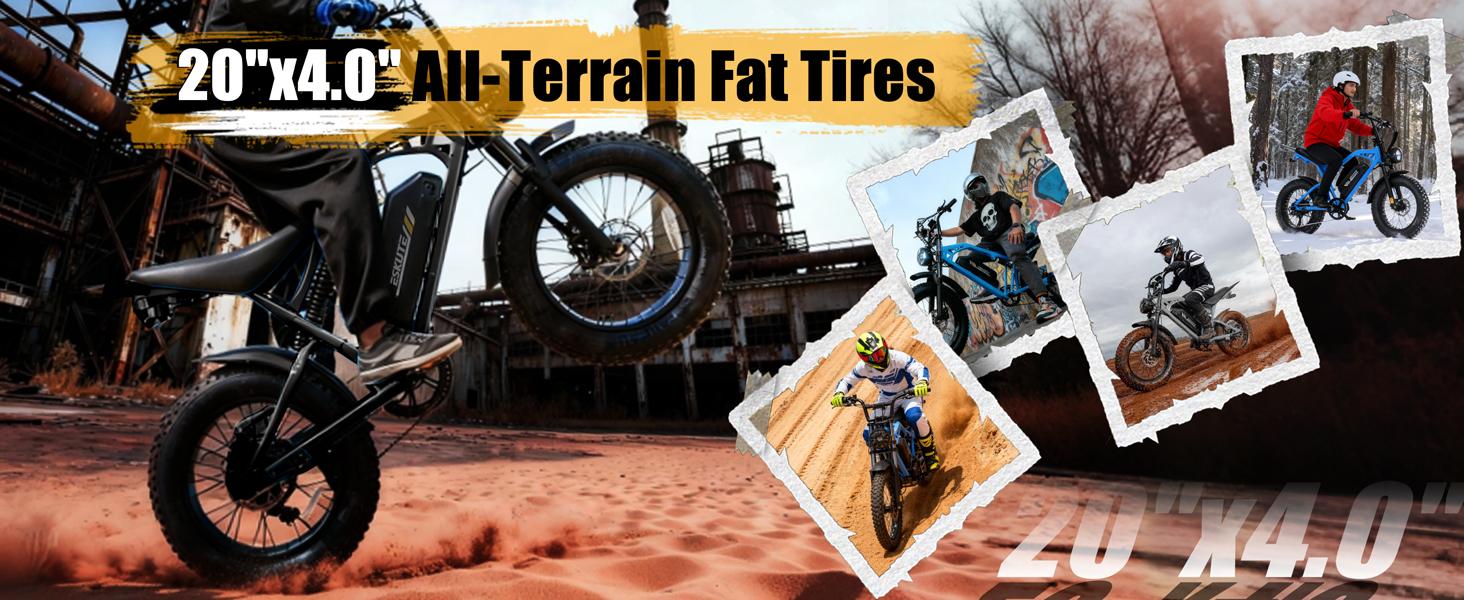 Eskute V200 Electric Bike | 20.8Ah Huge Battery | 1500W Peak Power | 30 MPH | Full Suspension | 80 Miles Range | 7-Speed Dual Suspension | 20" x4.0 Fat Tire e-bike Mid Drive with LED Lights