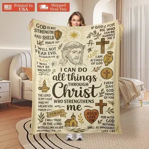 Christian Inspirational Scripture Blanket Faith Quote Throw Cozy Religious Soft Warm Flannel Blanket for Home Office Napping Travel Gift Anime Design
