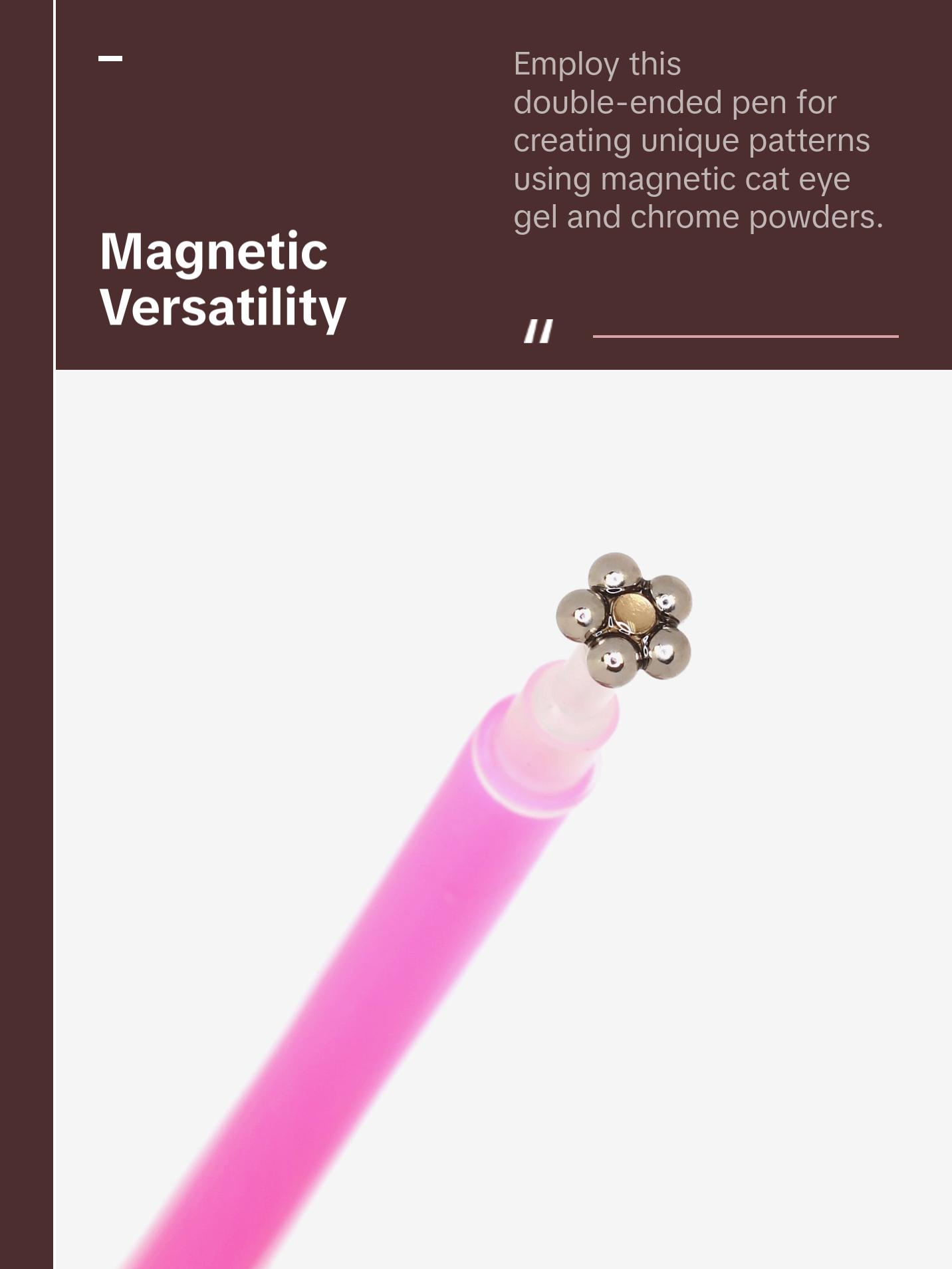 Double-Sided Flower & Stripe Cat Eye Nails Magnet Pen