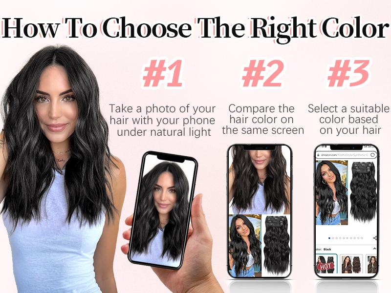 KooKaStyle Clip in Synthetic Hair Extensions Long Wavy 4PCS Thick Hairpieces to Chestnut Fiber Double Weft Natural Hair Extensions for Women