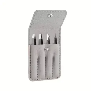 Women's facial hair tweezers bag, 4-pack eyebrow tweezers set, internal hair tweezers set, daily beauty hair removal tool, with leather travel storage box, a great gift item