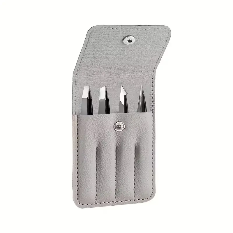 Women's facial hair tweezers bag, 4-pack eyebrow tweezers set, internal hair tweezers set, daily beauty hair removal tool, with leather travel storage box, a great gift item