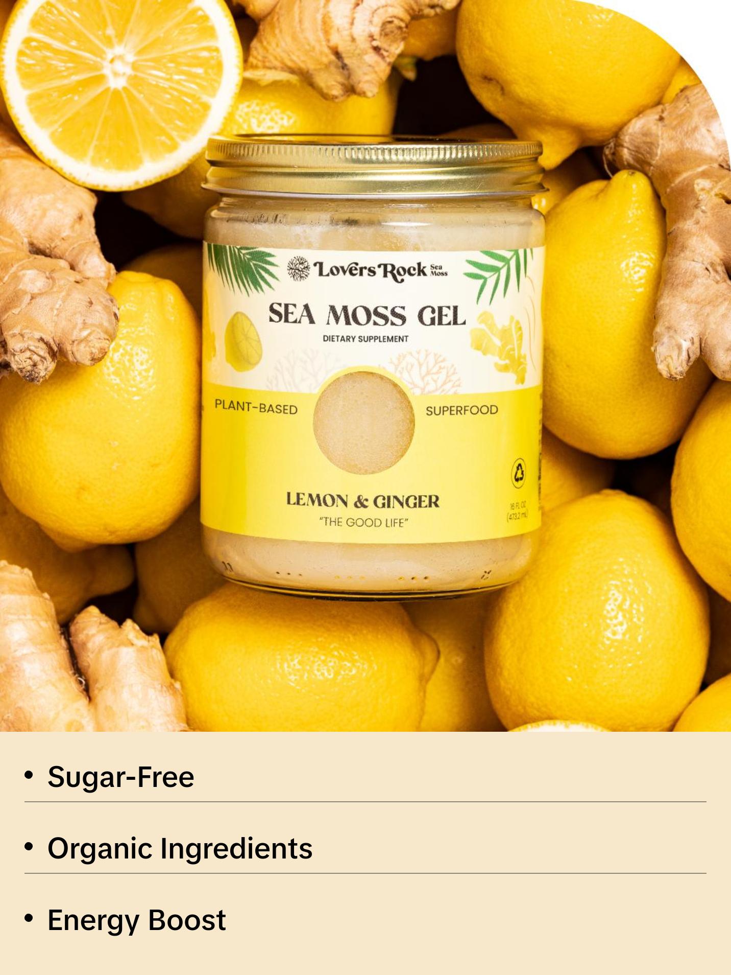 Lovers Rock Lemon & Ginger Sea Moss Gel - 100% Sugar-Free, Plant-Based Superfood, Organic Ingredients, Ideal for Smoothies & Teas