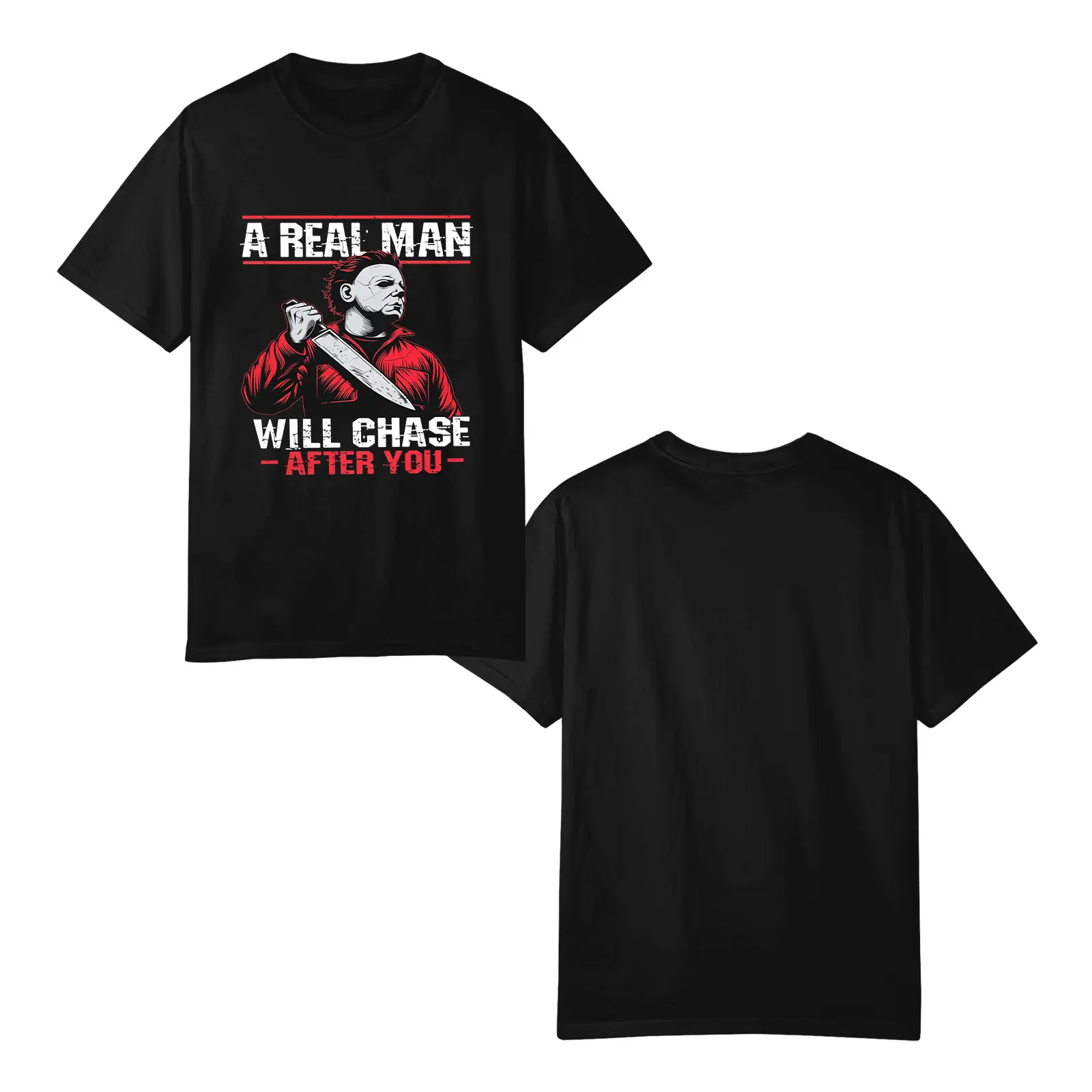 Men's Funny Horror Movie T-Shirt, Serial Killer Novelty Graphic Halloween Costume Apparel in Soft Cotton Fabrics, Shortsleeve, Tops, Matching, Fitted