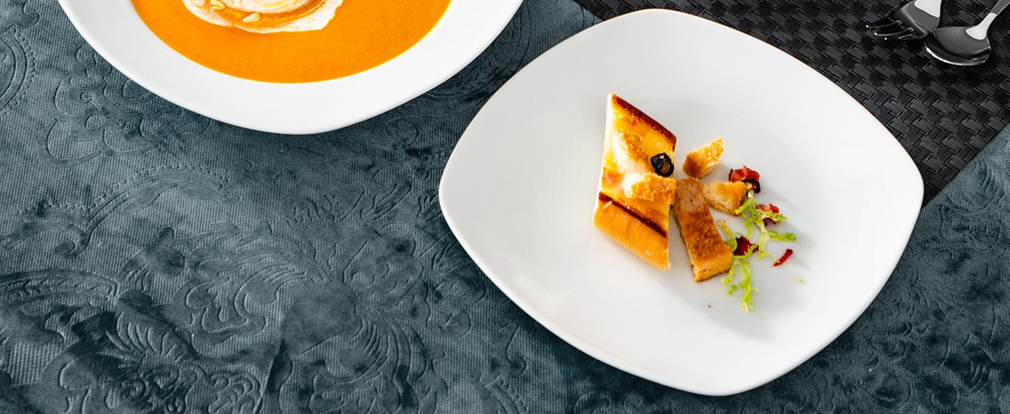 MALACASA Porcelain Dinnerware Set - Square Ceramic Plates & Bowls Set, 18/24/30/36/50 Pieces, Modern Design, Dishwasher & Microwave Safe Cutlery Winter Holiday