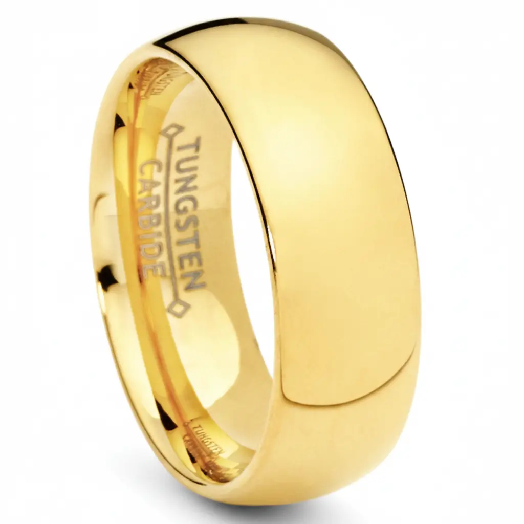 Men's 7MM 18K Goldtone Plated Dome Tungsten Ring Wedding Band Sizes 6 to 15