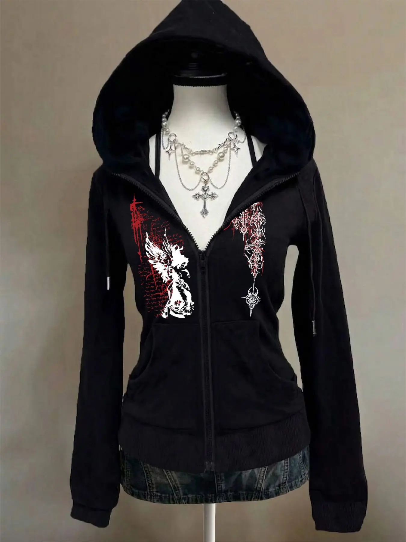 Women's Casual Street Style Zip Front Graphic Hoodie, Flame Letter Print, Slim Fit, Long Sleeve, Zipper Design, Fall Winter, Hip Hop, Dance, Y2K Fashion, Hoodie Sweatshirts, Casual Fitted Hoodie