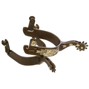 Jeffers Men's Western & Barrel Racing Spurs – Stainless Steel, Antique Brown & Brass Trim Horse Riding Spurs with 10-Point Rowels