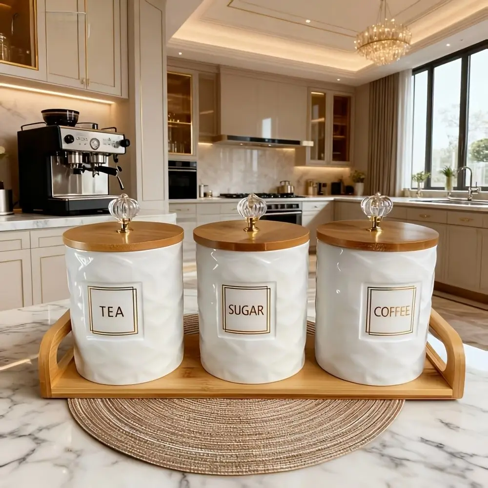 Luxury Ceramic Sealed Jars Set, Moisture-Proof Tea Coffee Storage, High-Aesthetic Candy Jar, Food Jar, Reusable Containers, Kitchen Food Storage, Perfect for Parties and Decorations