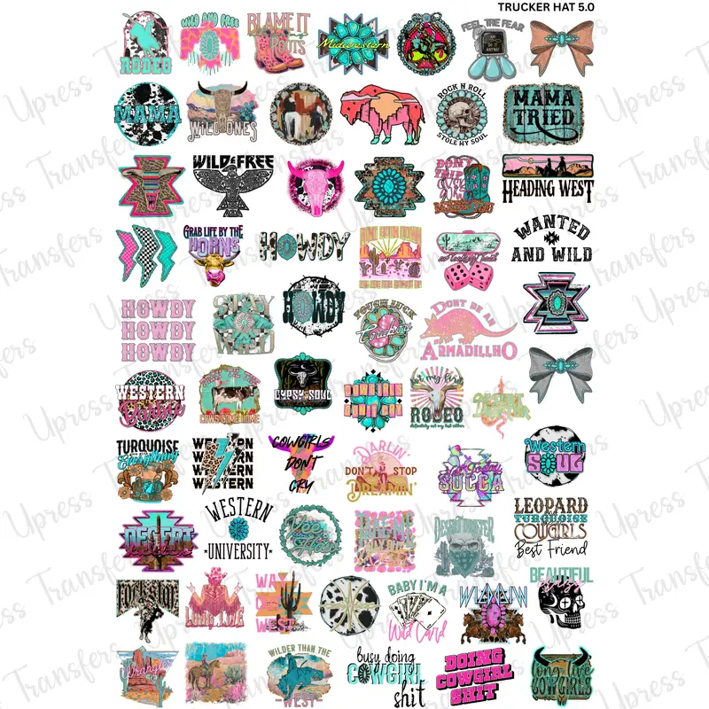 Trucker Hat 5.0 Mini DTF Transfer Gang Sheet 24.5" x 36" Direct To Film for DIY Enthusiasts Vibrant Custom Options Cozy Handmade Aesthetic Pink Green Christmas Design