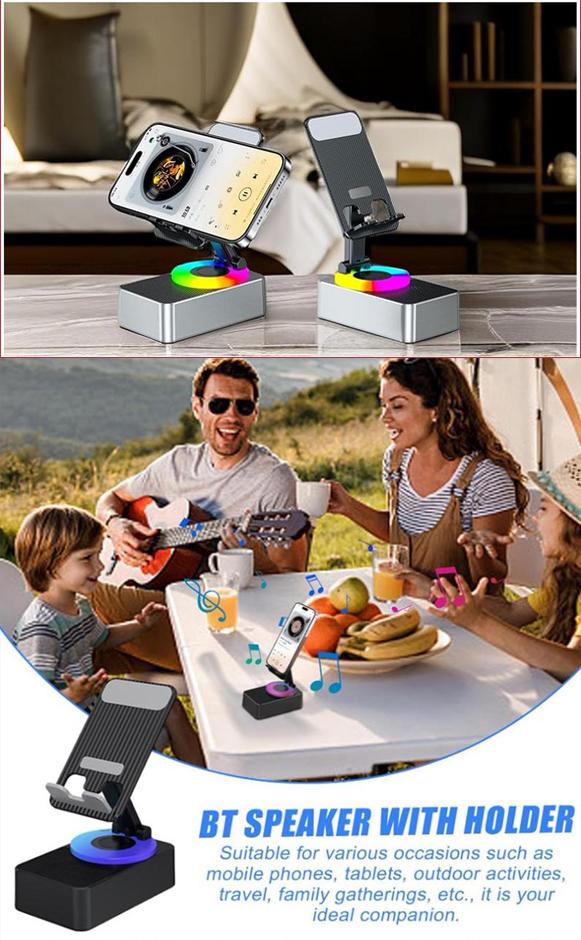 IMOLl Wireless Audio Induction Bluetooth Speaker, Phone Holder, Equipped with Induction Speaker, LED Light, Non-slip Base, HD Surround Sound, 1500mAh Battery. Compatible with iPhone, iPad and Android devices.