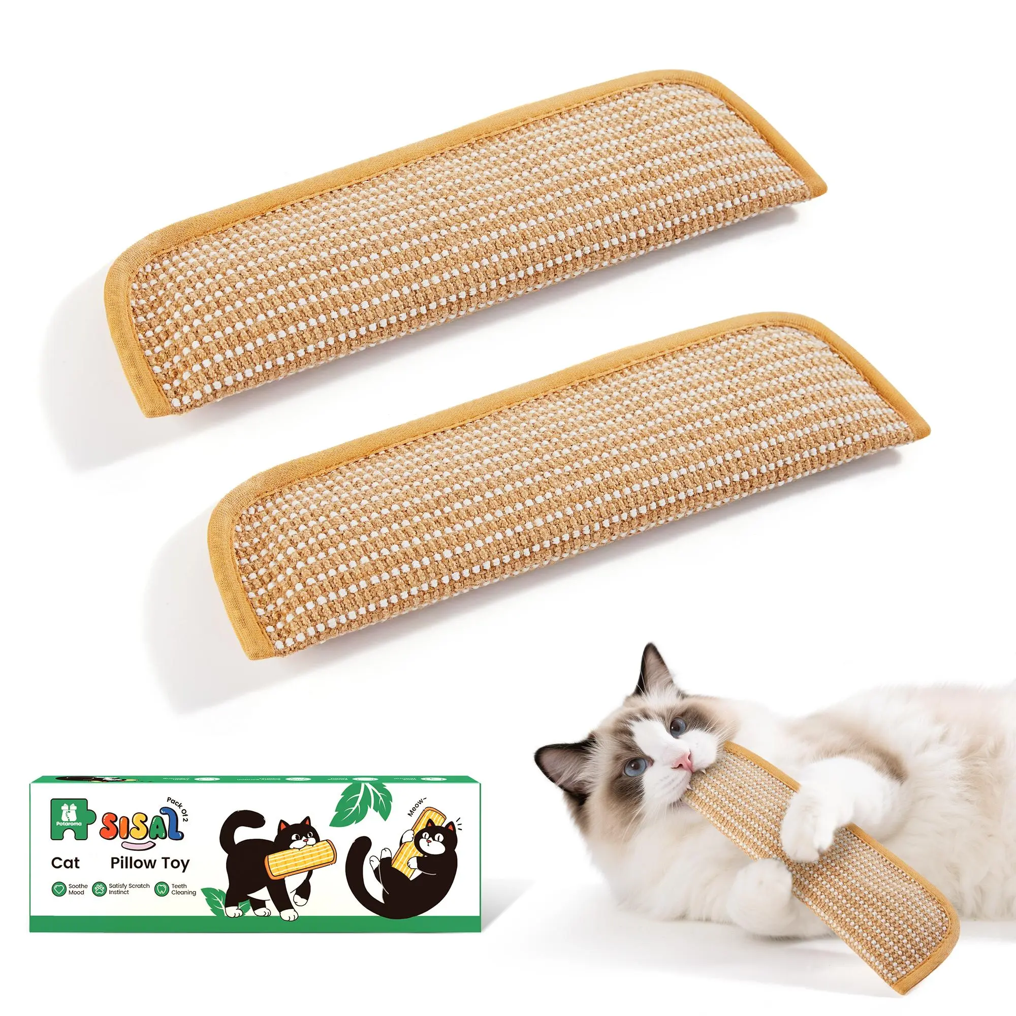 Potaroma Cat Toys Pack of 2, Soft Sisal Material Indoor Kitten Scratching and Kicker Toys, Drives Bored Cats Crazy with Fun Interactive Chew #backtoschool