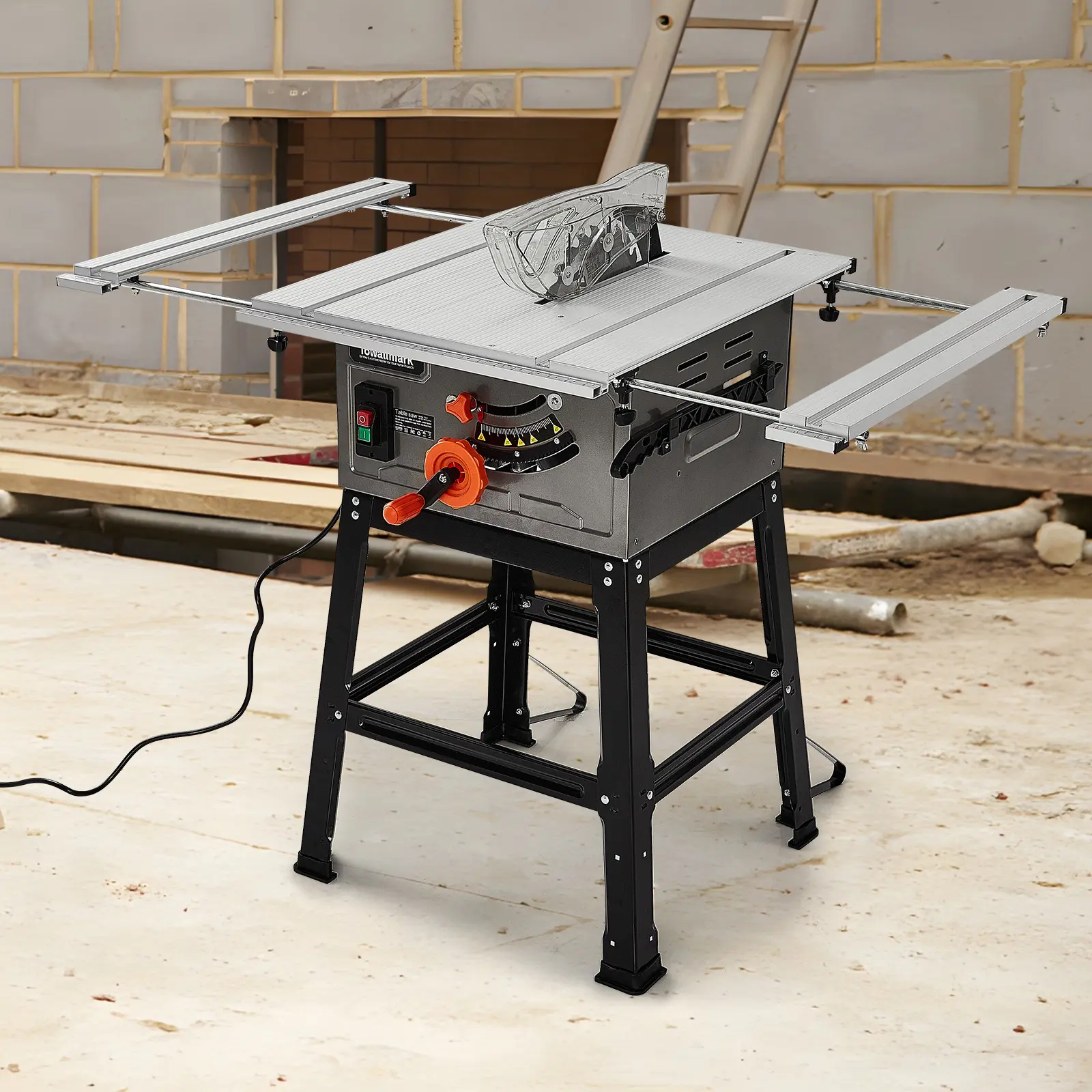 Garvee Table Saw 10 Inch, 15 Amp 5000RPM Powerful Tablesaw With Stand & Protective Cover, 36 X 25 Inch Tabletop Saw 90° Cross Cut & 0-45° Bevel Cut, Adjustable Depth, for Woodworking, Metal, Plastic