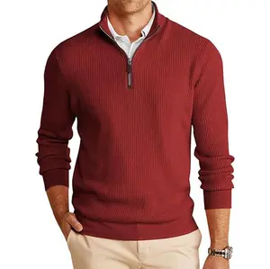 Runcati Christmas Gifts Men's Quarter-Zip Pullover Sweater Casual Mock Neck Winter Warm Ribbed Polo Sweaters Knitwear Classic Tops