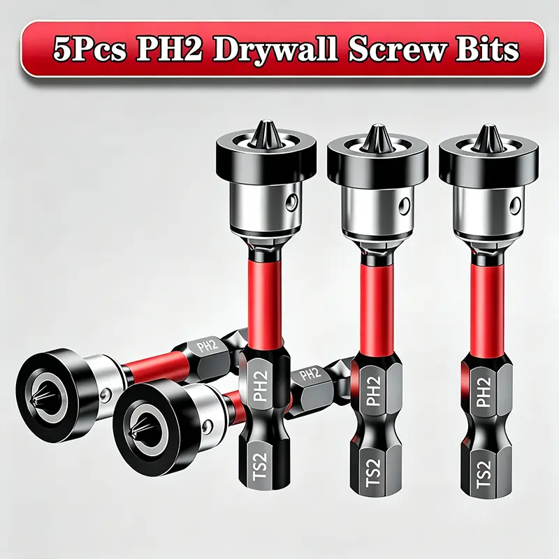 5Pcs Heavy-duty PH2 Magnetic Driver Bits, Anti-slip Limit Collar Cross Screwdriver Bits, Durable Hex Shank Drill Bits for Electric Screwdriver Construction Hardware Supplies