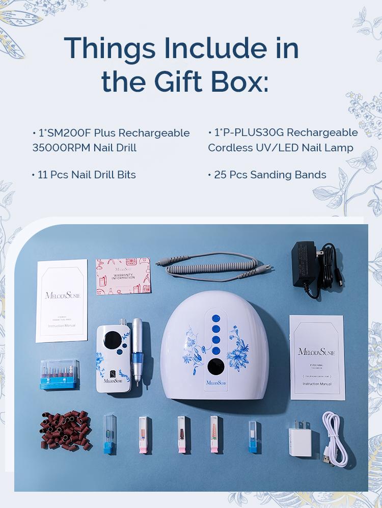 MelodySusie SM200F Plus Nail Drill Art Design Gift Box, for Nail Care, Rechargeable Lightweight 35000RPM Manicure