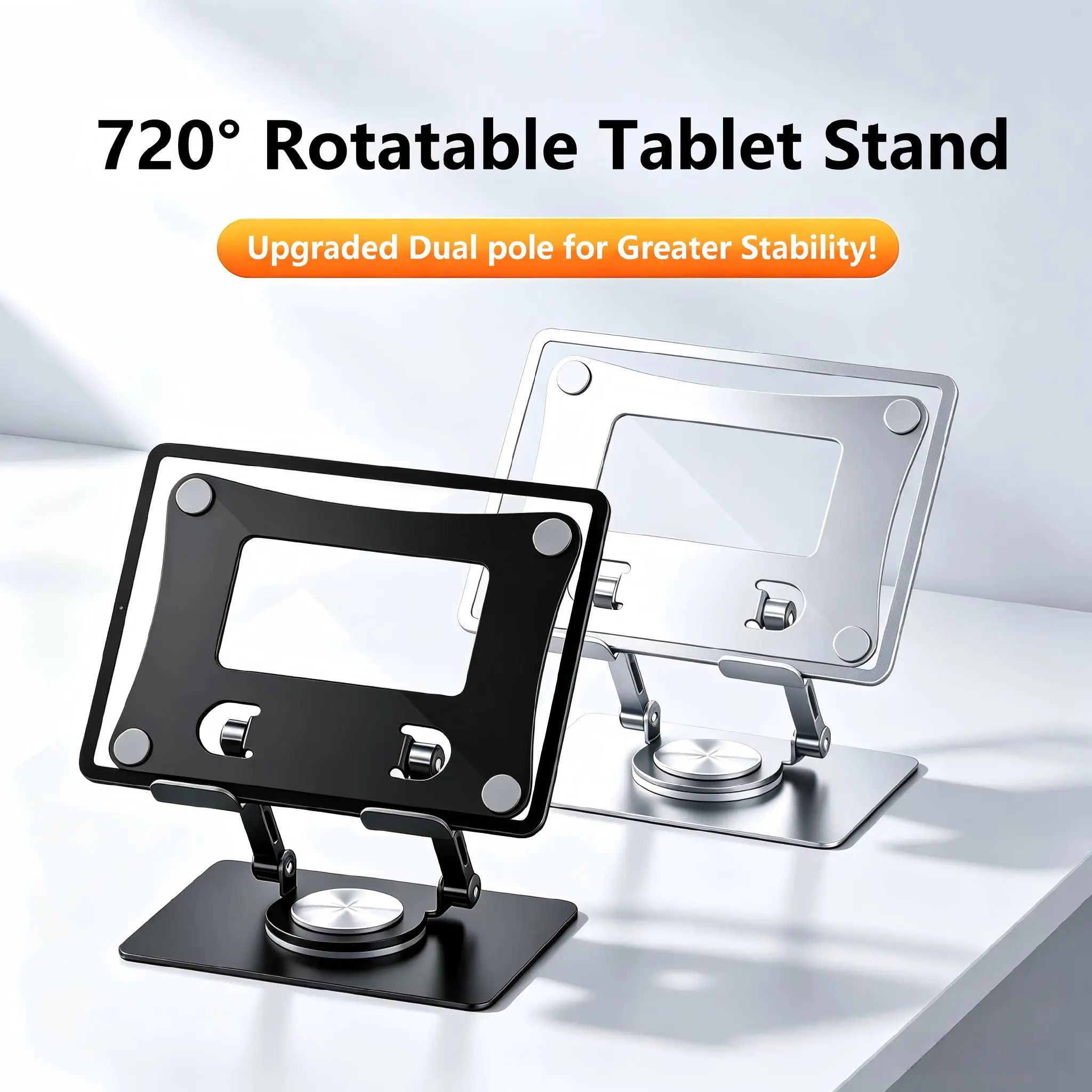 Durable Carbon Steel Tablet Stand, Adjustable Height 360° Rotatable Portable Stable Holder for iPad, Electronics Accessories