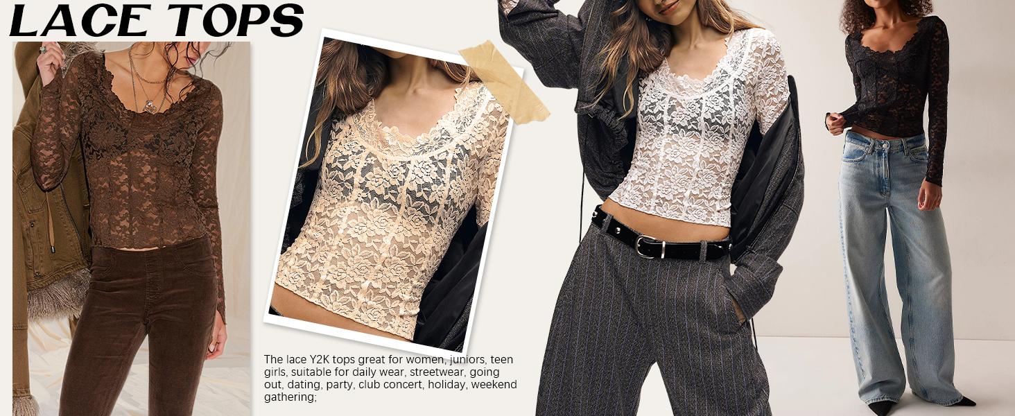 Design detail of Women's Floral Lace Long-Sleeve Blouse with long sleeves