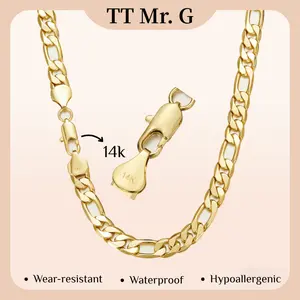 14K Real Gold-Plated Figaro Chain Necklace for Men -2mm/10mm Wide, 24" ltalian-Style Cuban Link, Tarnish-Free Nanotech Coating, Hip Hop Streetwear, MinimalistLayering Jewelry, Gift for Him herringbone  necklace