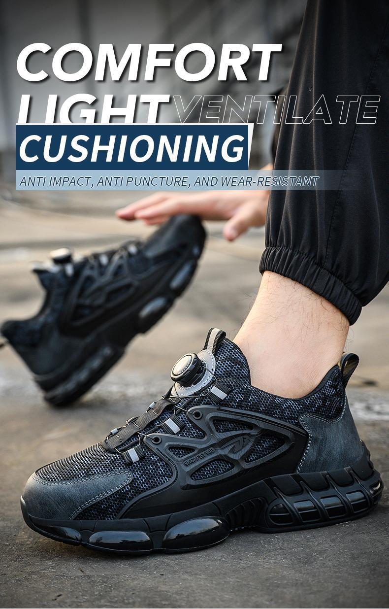 Men's Steel Toe Safety Sneakers with Swivel Buckle - Puncture-Proof Kevlar Midsoles, Anti-Slip Rubber Sole, Breathable Mesh Upper, Durable Work Boots for Outdoor Activities, Blue Collar Workers, Nurses
