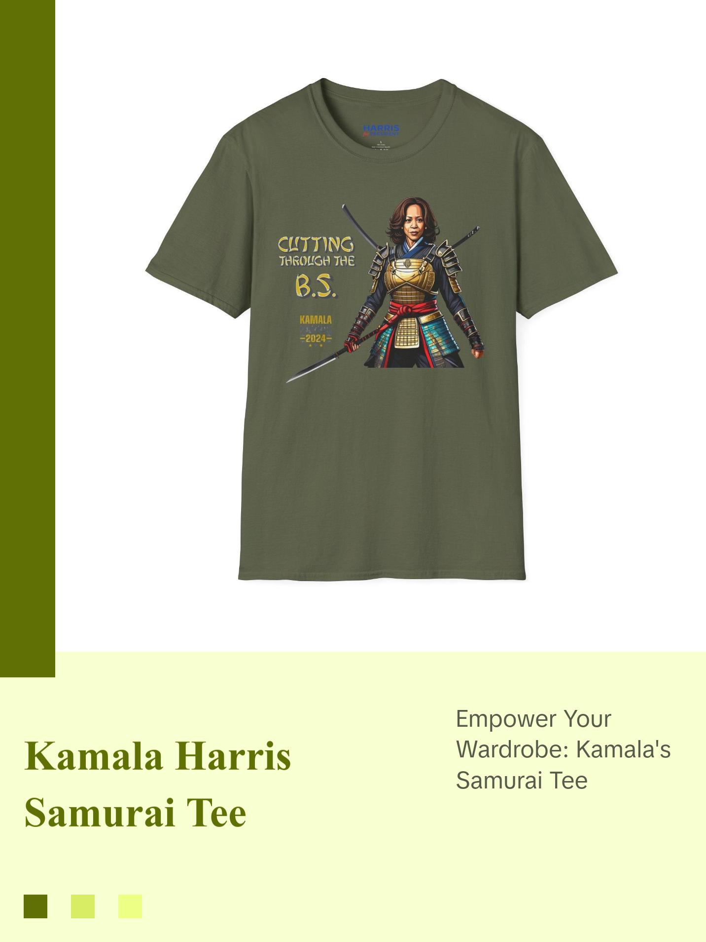 Kamala Harris "Cutting Through the B.S." Samurai T-Shirt - Bold Political Statement Tee - Available in Multiple Colors Classic Cotton Fabric Menswear Top Collar Graphic Crewneck