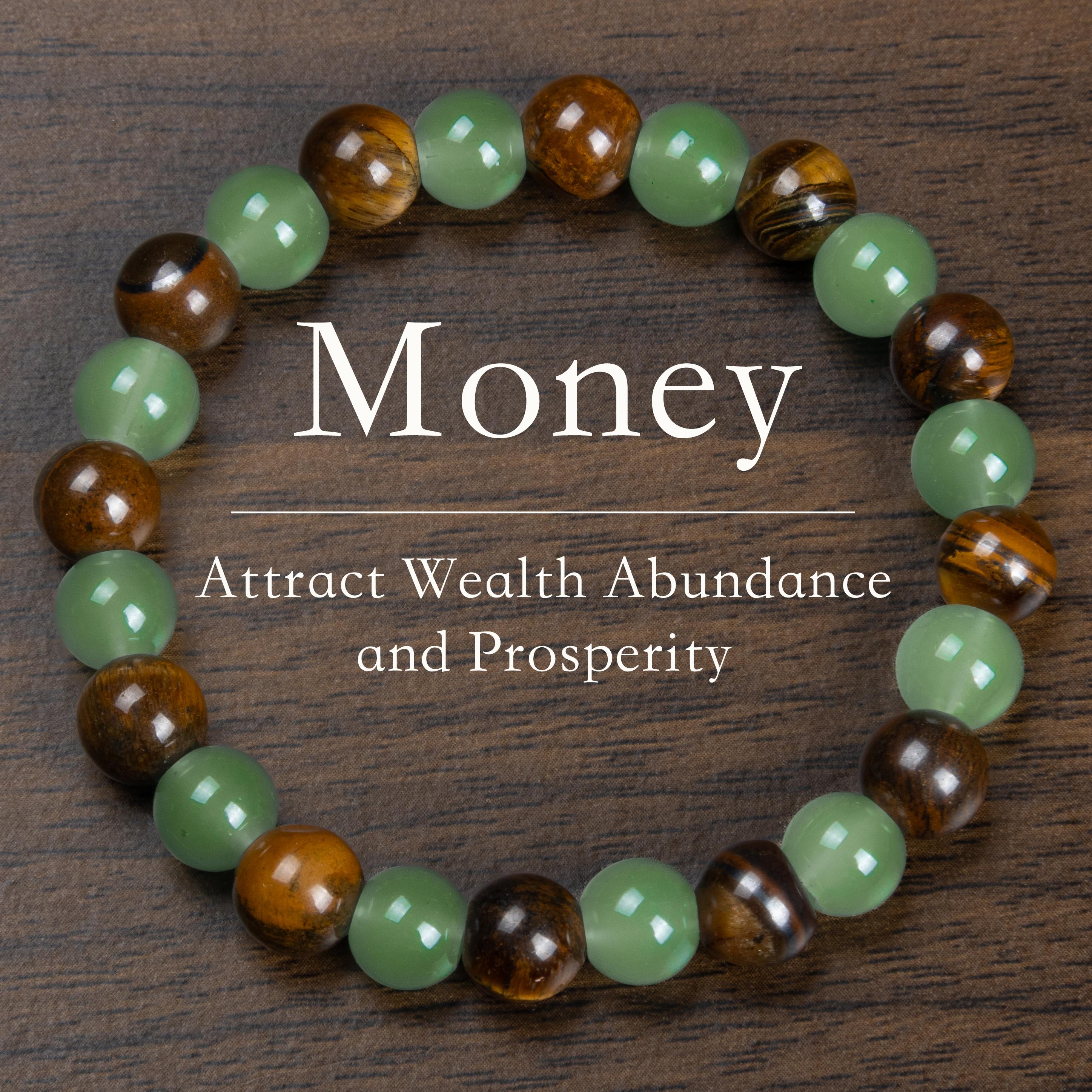 Money Bracelet with Green Aventurine & Tiger Eye, Natural Crystal Beaded Bracelet for Wealth Luck Protection Gift