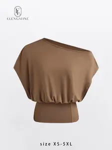 Elengatine Women Off Shoulder Crop Top, Soft Stretchy Slim Fit Short Sleeve Shirt, One Shoulder Casual Fashion Tee, Flattering Waist Fitted Top for Streetwear, Y2K Style, Daily Wear, Going Out, Party & Summer Outfit KBY0024