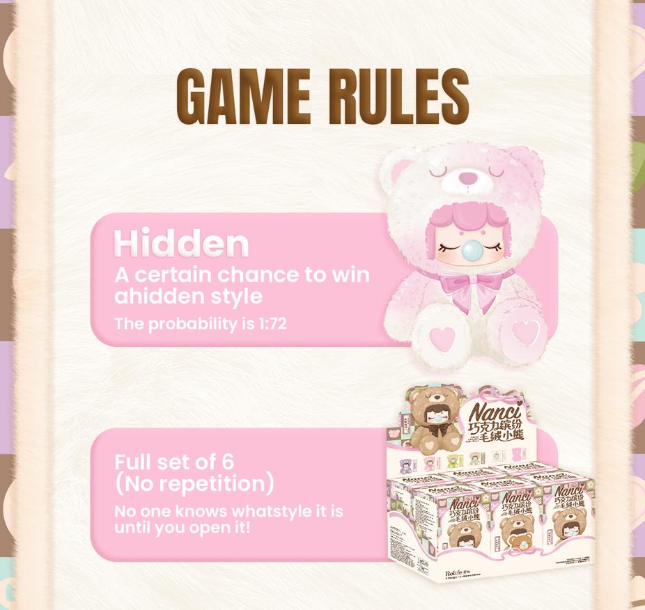 Rolife Nanci's Colorful Chocolate Cutie Bears Plush Doll Blind Box Figure,7 Inches Cute Anime Plush Doll Mystery Box Popular Collectible Toy Creative Kits for Birthday Gifts/Christmas Holiday