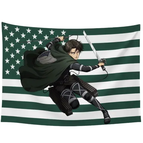 Levi Ackerman Attack on Titan Velvet Tapestry Cloth Flag - Abrasion-Resistant, Lightweight, Colorful Peach Premium Wall Hanging Decor with Hanger, Bedroom Anime Room Gift for Fans (1-2 cm Deviation)