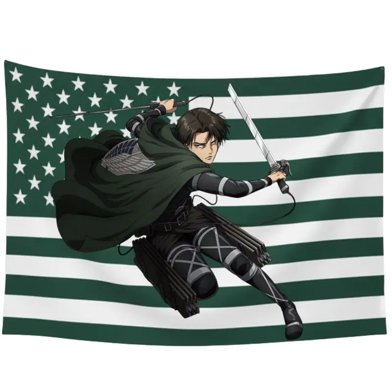 Levi Ackerman Attack on Titan Velvet Tapestry Cloth Flag - Abrasion-Resistant, Lightweight, Colorful Peach Premium Wall Hanging Decor with Hanger, Bedroom Anime Room Gift for Fans (1-2 cm Deviation)