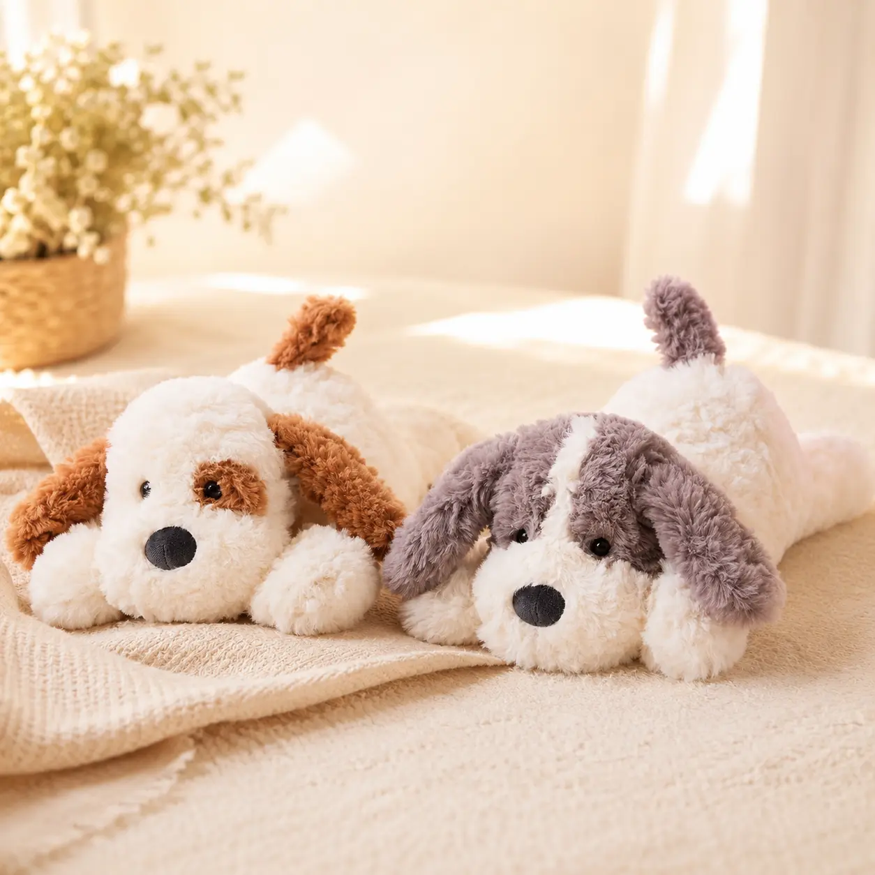 MINISO Cute Dog Plush Toy, Soft Stuffed Puppy Doll, Cuddly Lying Dog Pillow for Bed Sofa Room Decor, Sweet Gift for Kids Girls and Dog Lovers, Back To School