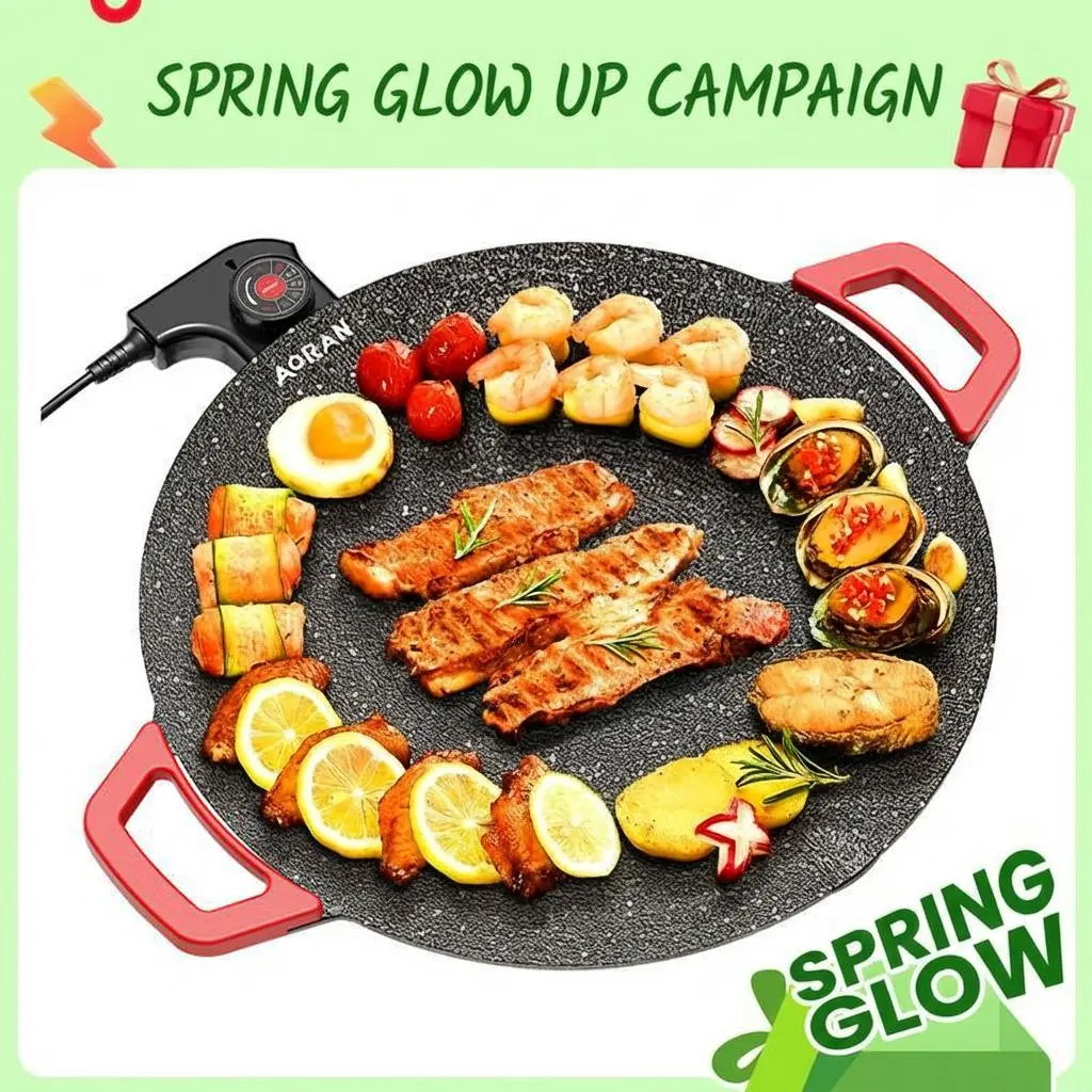 AORAN KITCHEN 1500W Portable Electric Korean Smokeless Non-stick Indoor Grill Pan - Buy 1 Get 6 Complete Barbecue Gift Set, Adjustable Temperature Control, Universal Fry Griddle, Portable Barbecue Grill, Kitchen Gadgets for Home Cooking Teppanyaki Grill t
