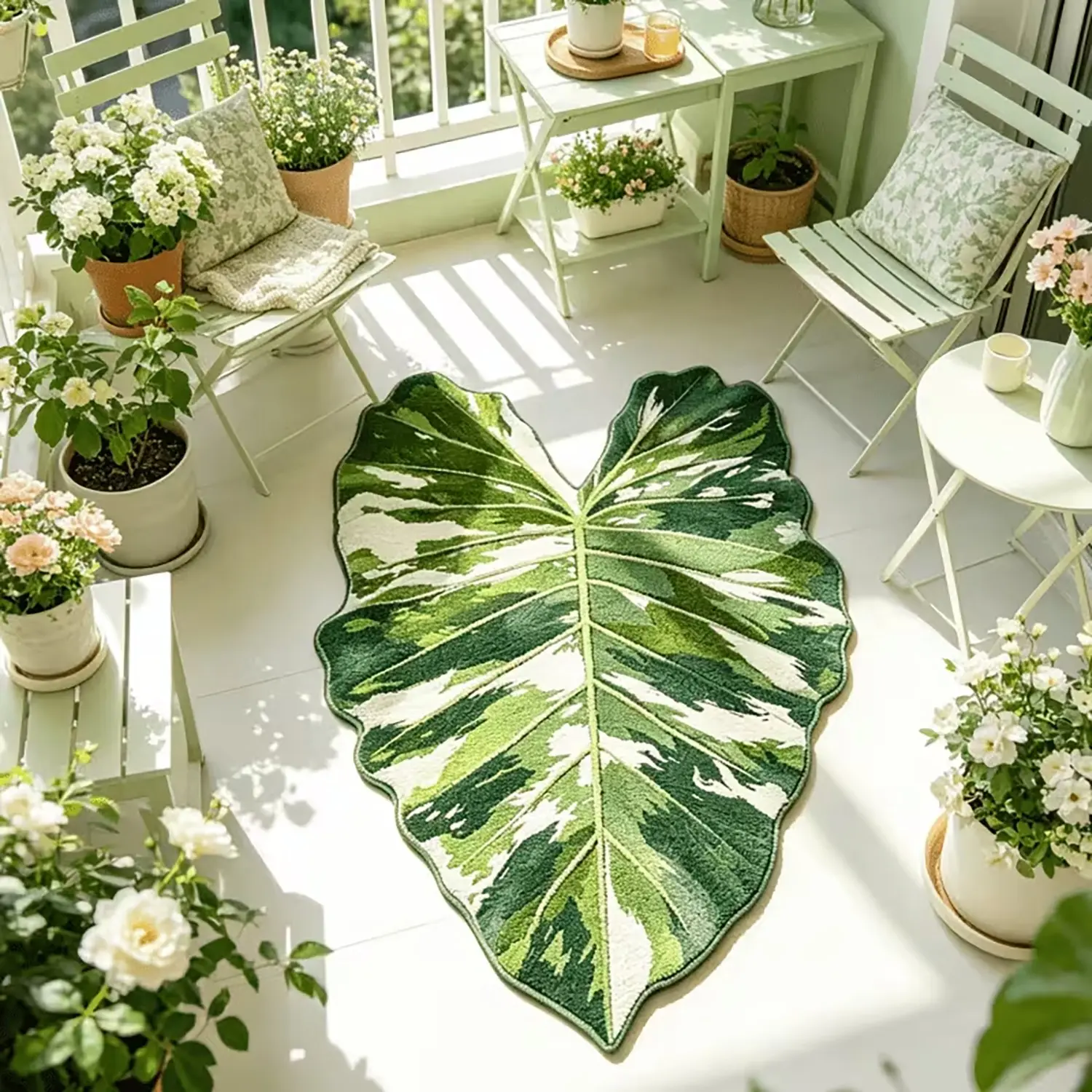 Fresh Forest Style Elephant Foot Leaf Rug, Natural Healing Tropical Plant Pattern, Living Room Sofa Area Carpet, Summer Atmosphere Plant Design, Decorative Rug