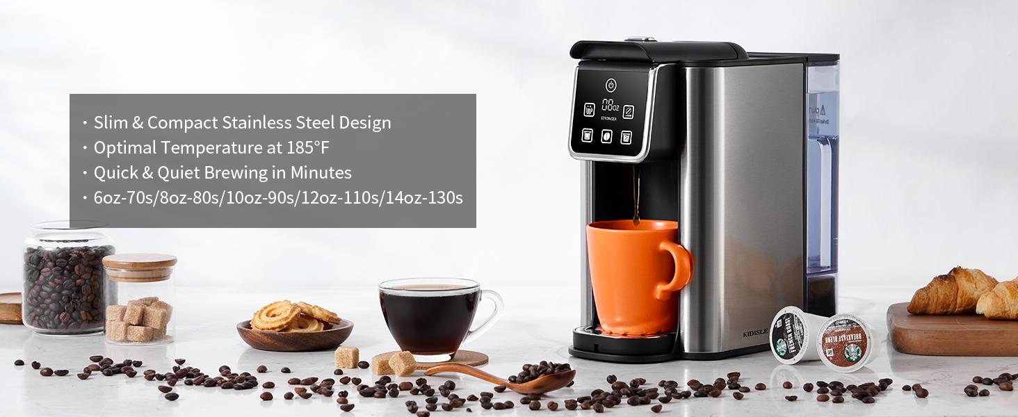 Hot & Iced Coffee Maker, Single Serve Coffee Maker for K Cup and Grounds, 6-14 Oz Brew Sizes, 50 Oz Removable Water Tank, One Cup Coffee Machine
