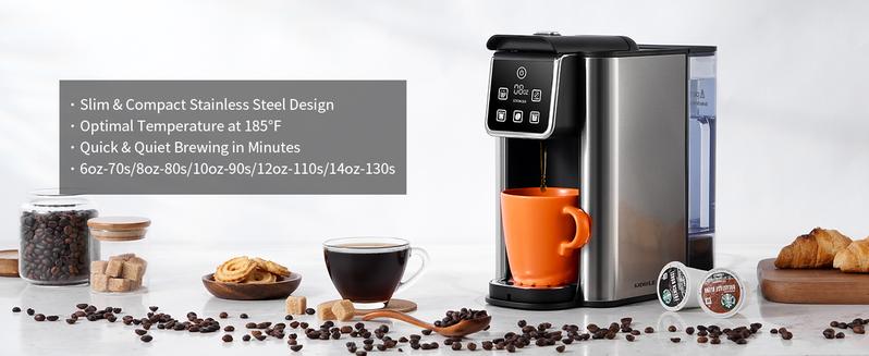 Hot & Iced Coffee Maker, Single Serve Coffee Maker for K Cup and Grounds, 6-14 Oz Brew Sizes, 50 Oz Removable Water Tank, One Cup Coffee Machine