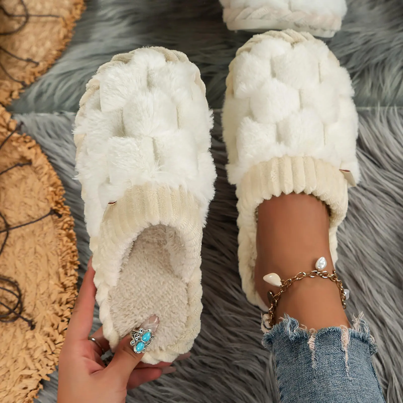 Women's Round Toe Soft Bedroom Slippers, Casual Soft Plush Warm Non-slip Home Slippers for Fall & Winter, Basic Comfy Silent Slippers for Indoor and Outdoor,back to school,back to school haul