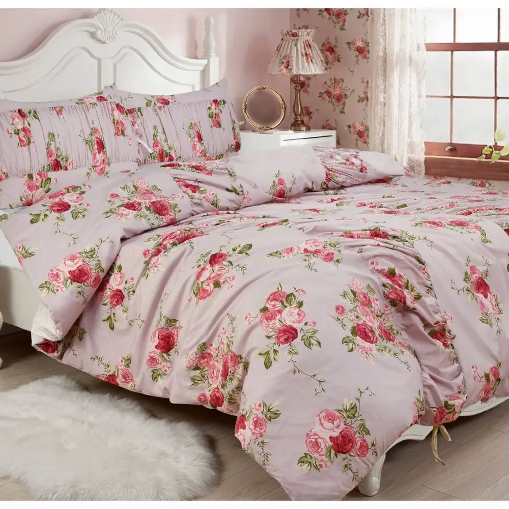 Ruched Floral Comforter Queen Size, Cozy Decorative Bed Set, All Season Bedding Collections