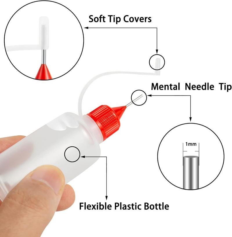 18PCS Precision Needle Tip Glue Applicator Bottles, 6 Color 30ML/1 OZ Fine Needle Tip Squeeze Bottle with Mini Funnel for DIY Paint Paper Quilling Craft Glue Ink Liquid Acrylic Painting