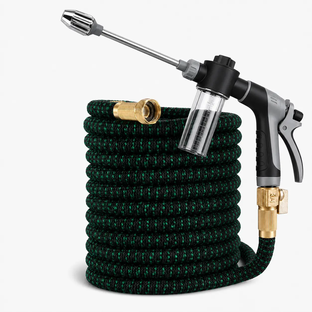 100ft Expandable Garden Hose with Spray Gun - 3 Multi-Spray Modes, Soap Dispenser, Storage Bag, Latex/Polyester Construction for Outdoor Watering & Irrigation (100ft Length)