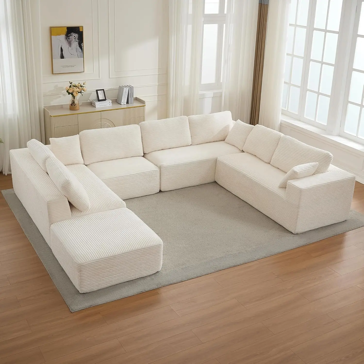 Beige-6 Seater- U Shape