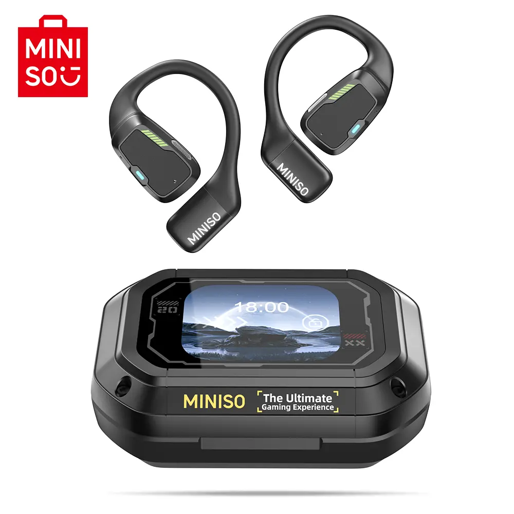 MINISO M98 Wireless Earbuds Open Ear Bluetooth 5.4 Earphones Wireless Headphones Full Color Display Touch Screen Gaming Headsets 35Hours Play time Built-in Microphone
